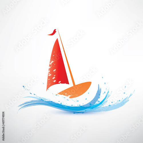 yacht and ocean wave symbol
