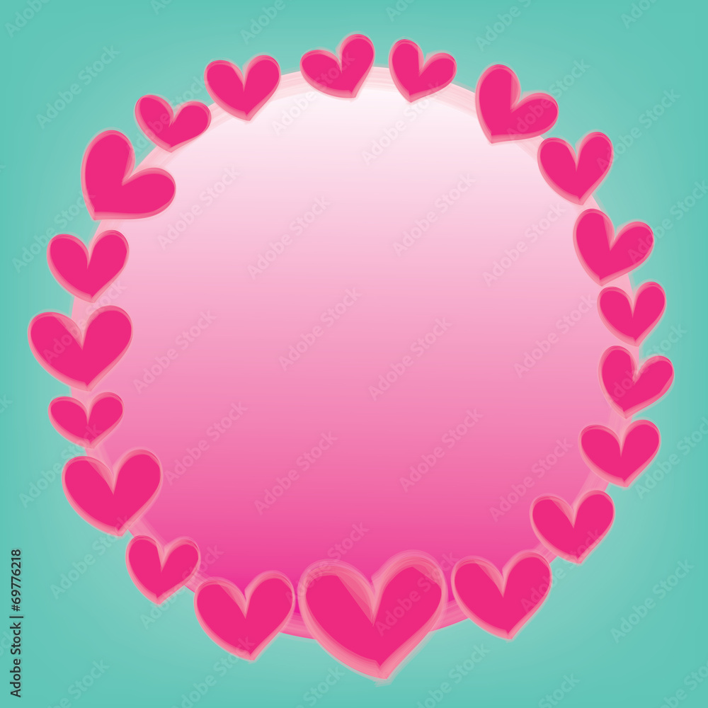 abstract pink heart  with space for text on blue background