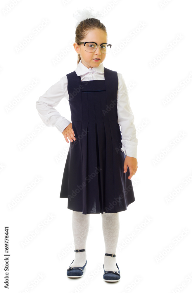 Little smiling schoolgirl isolated