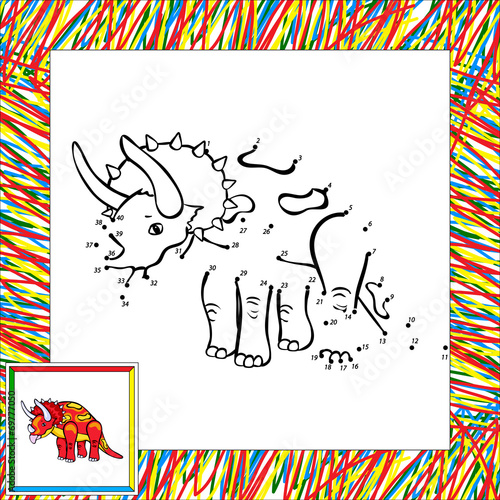Funny cartoon triceratops dot to dot