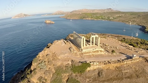 Temple of Poseidon in Sounio Greece aerial view