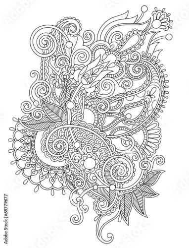original hand draw line art ornate flower design