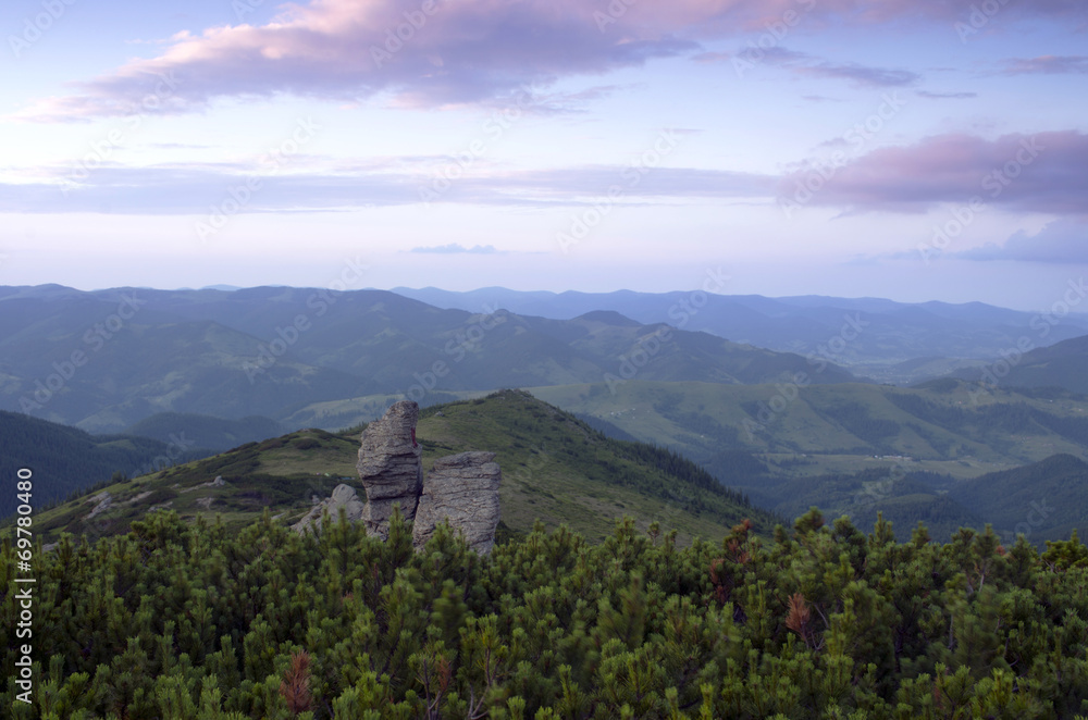 evening mountain plateau landscape (Carpathian, Ukraine)