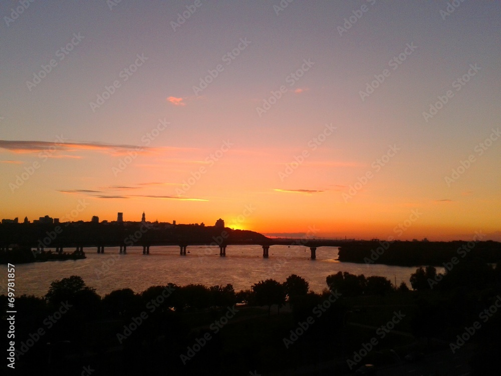 Sunset on the river. Kiev