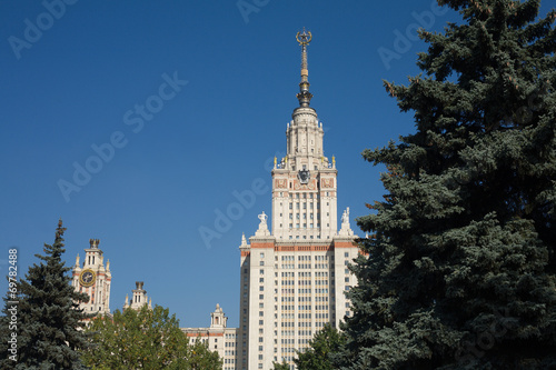 Moscow State University building. View from park