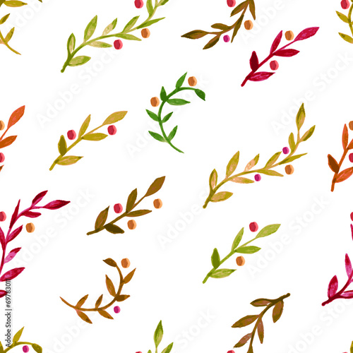 Watercolor vector seamless pattern with colorful autumn leaves