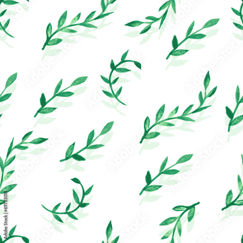 Fototapeta Naklejka Na Ścianę i Meble -  Watercolor vector seamless pattern with green leaves