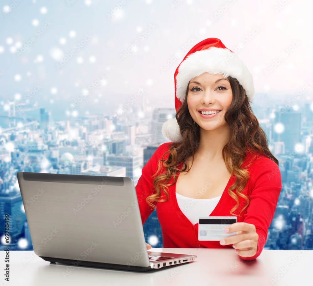 smiling woman with credit card and laptop smiling woman with credit card and laptop
