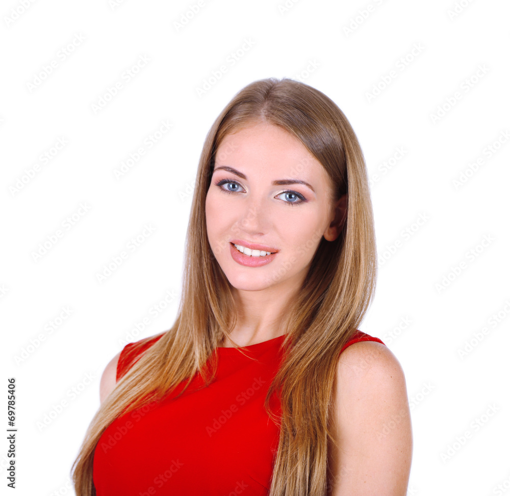 Beautiful young girl in dress isolated on white Beautiful young girl in dress isolated on white
