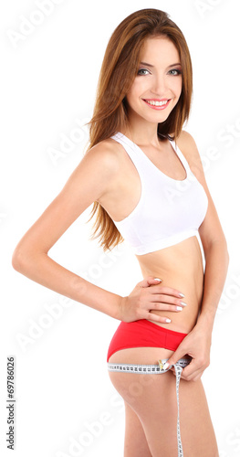 Young woman with orange and...