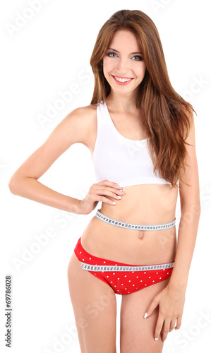 Young woman with orange and...