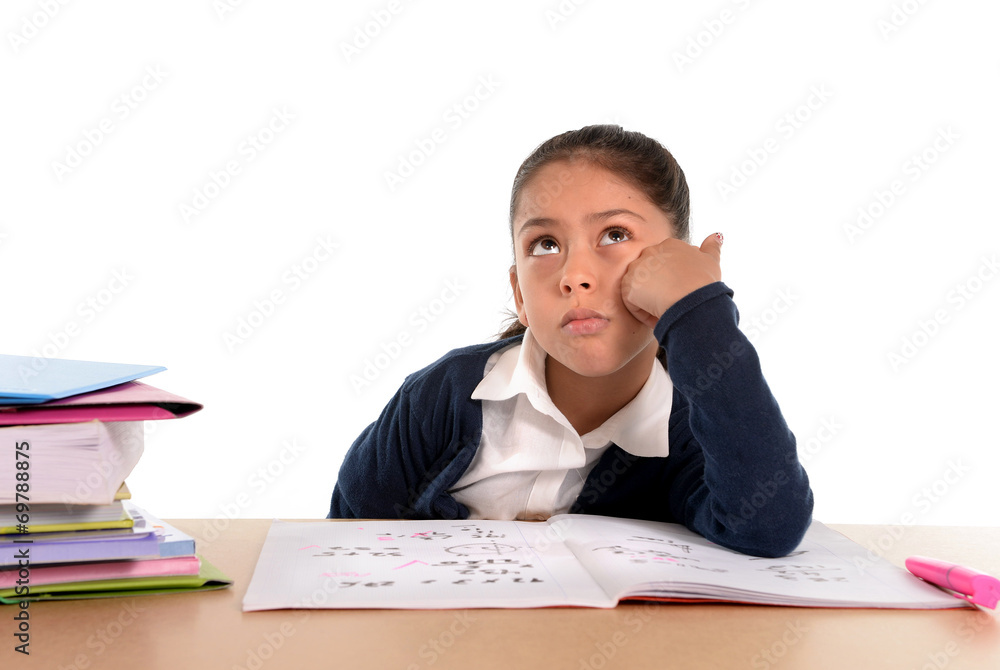 school girl bored under stress with tired face expression school girl bored under stress with tired face expression