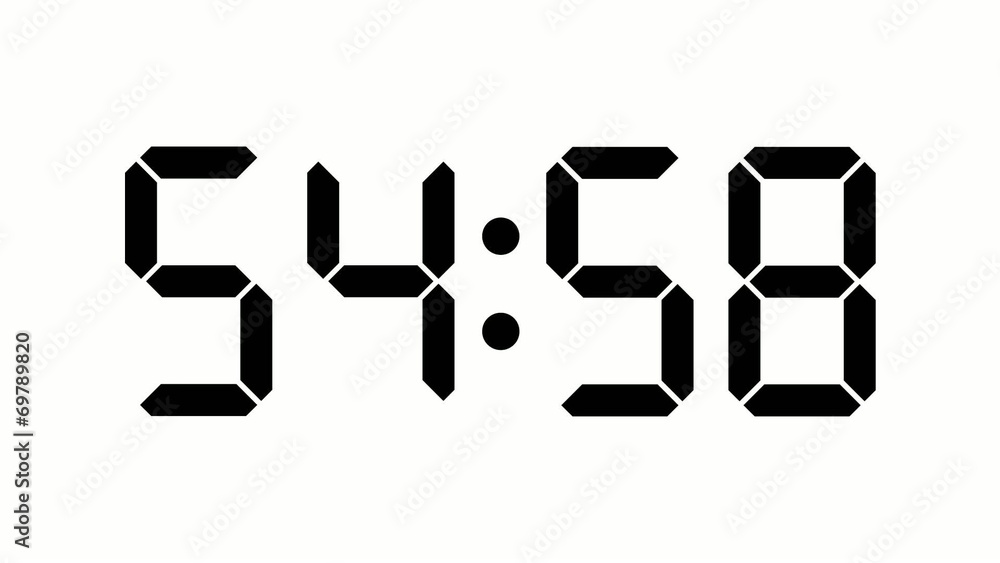 Digital clock countdown from sixty to zero - full HD