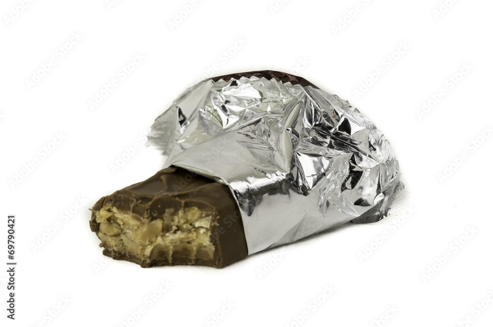 Milk chocolate energy bar with nuts unwrap foil Milk chocolate energy bar with nuts unwrap foil