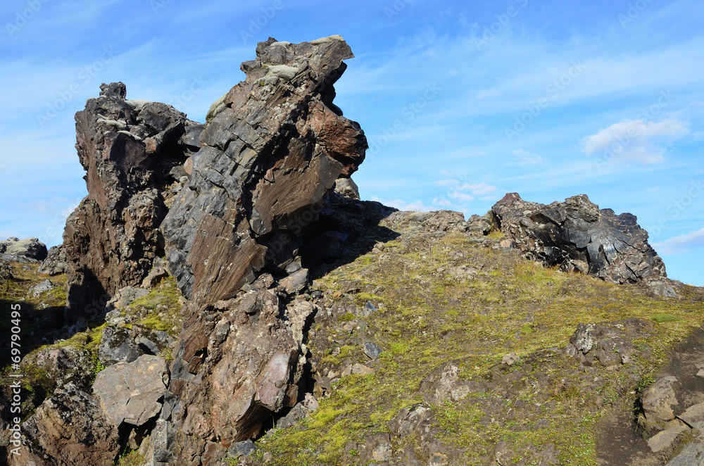 Исландия, вулканическая лава, поросшая мхом