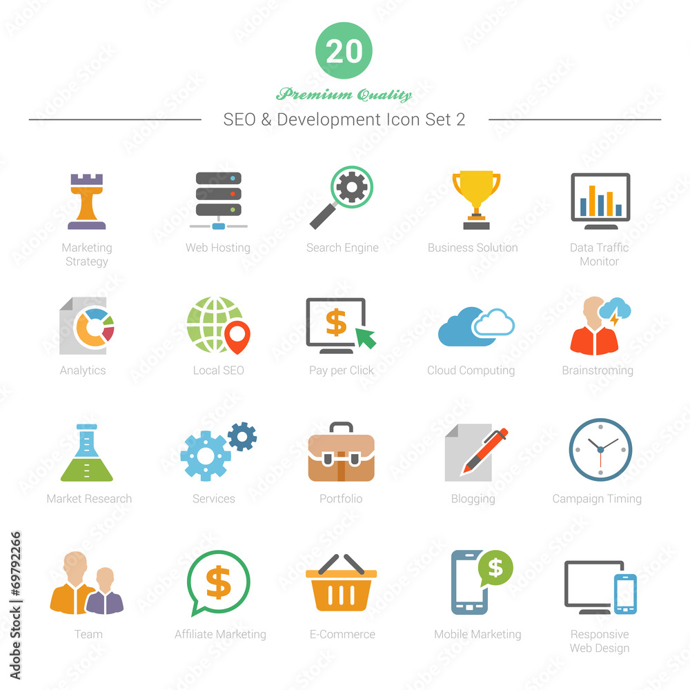 Set of Full Color SEO and Development icons Set 2