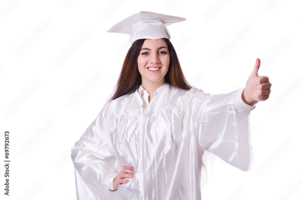 Graduate girl with diploma isolated on white Graduate girl with diploma isolated on white