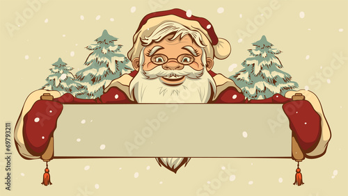 Santa Claus holding a banner