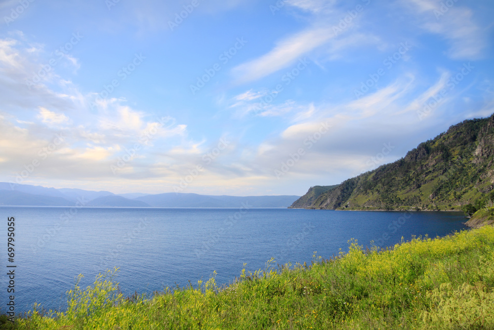 Picturesque view to lake Baikal and hills - beauty of nature