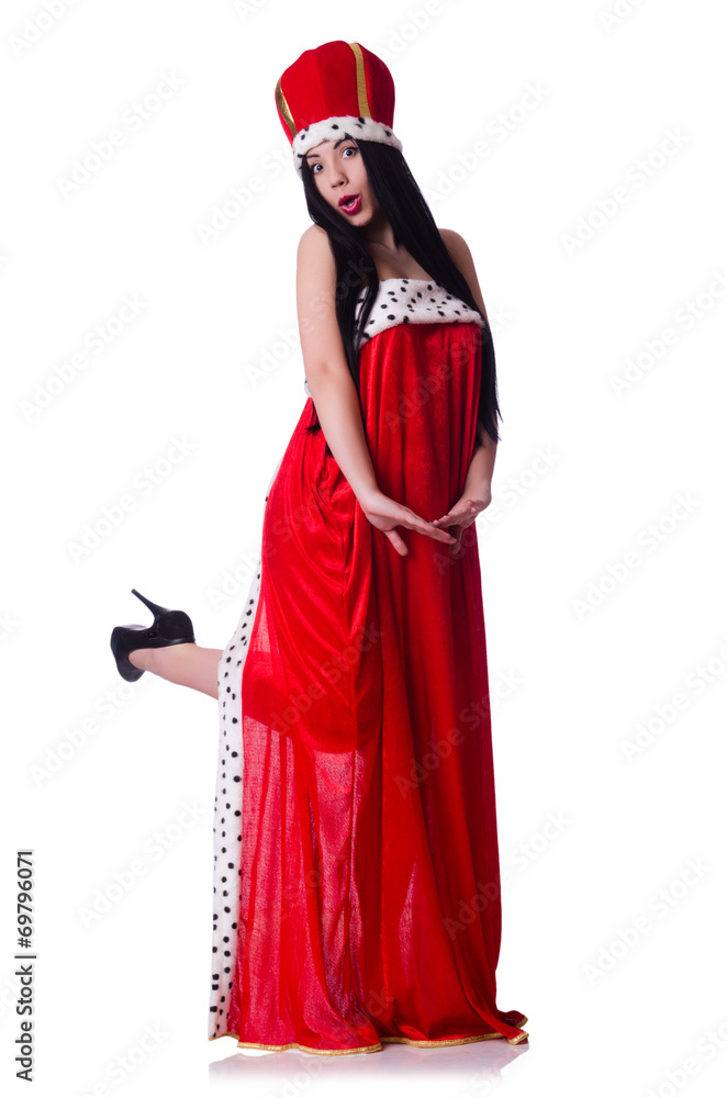 Queen in red dress isolated on the white background