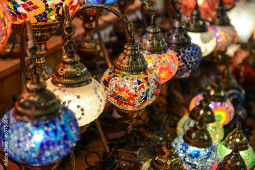 Turkish lamps for sale in the Grand Bazaar  Istanbul  Turkey