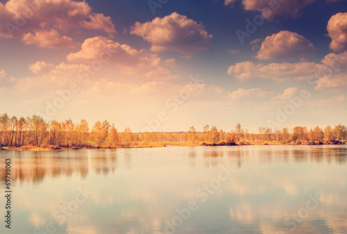 beautiful autumn landscape  forest and lake