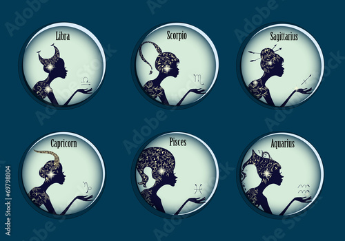 Zodiac signs in a circle frames set