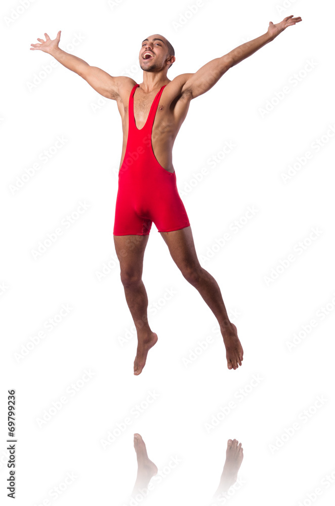 Obraz premium Wrestler in red dress isolated on the white