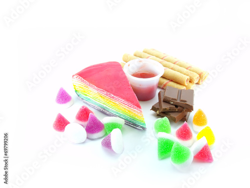 various of sweetmeat on white background