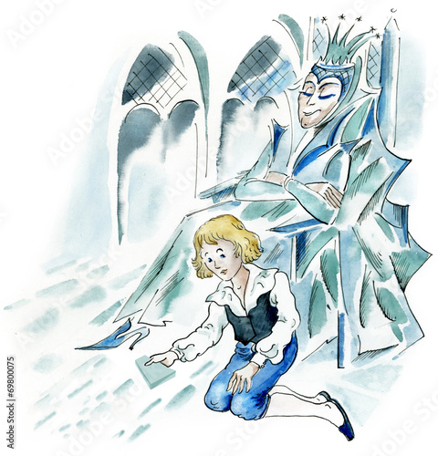 Snow Queen and little boy in ice castle