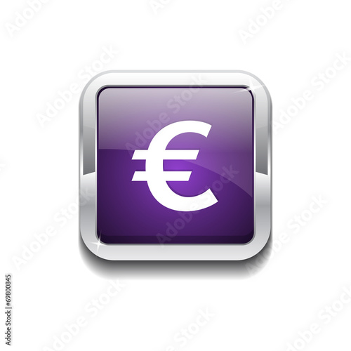 Euro Currency Sign Square Vector Purple Web Icon Button