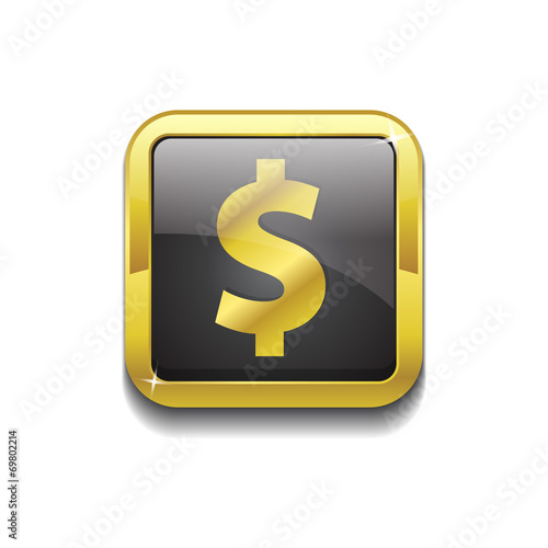 Dollar Currency Sign Square Golden Black Vector Web Button Icon