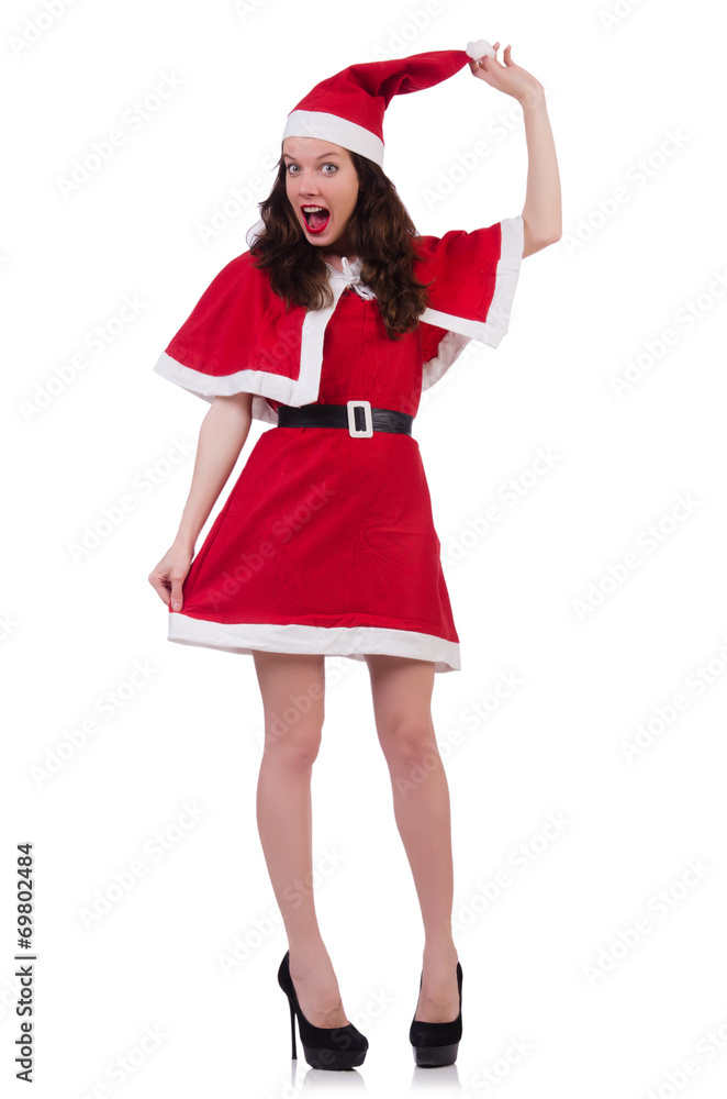 Snow girl santa in christmas concept isolated on white Snow girl santa in christmas concept isolated on white