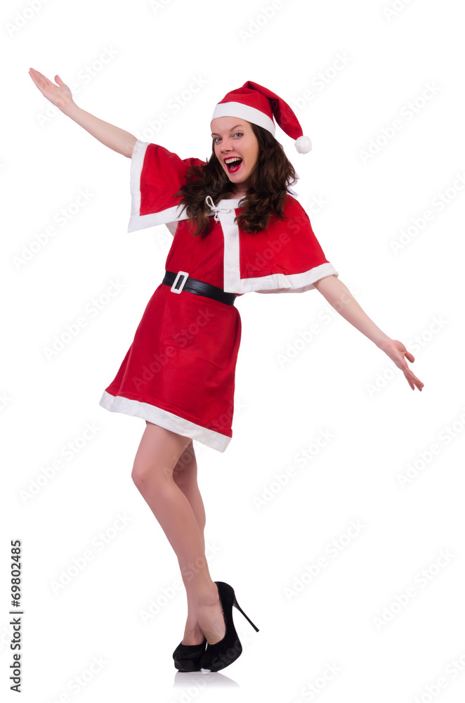 Snow girl santa in christmas concept isolated on white Snow girl santa in christmas concept isolated on white