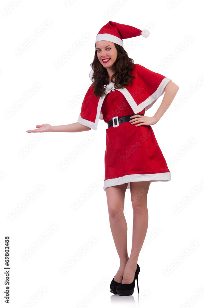 Snow girl santa in christmas concept isolated on white Snow girl santa in christmas concept isolated on white