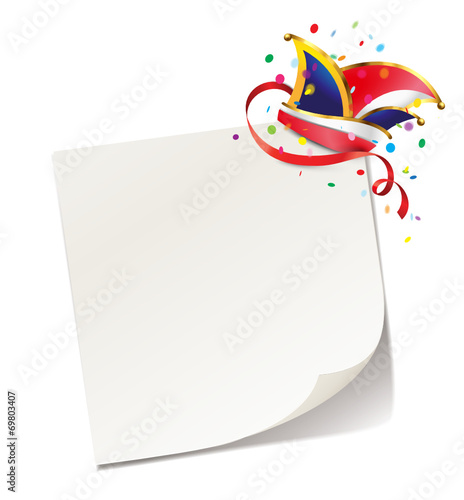 Notizzettel mit Konfetti und Narrenkappe