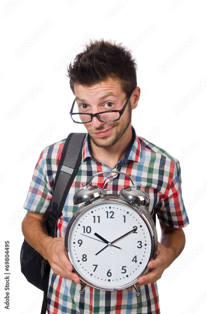 Student missing his deadlines isolated on white Student missing his deadlines isolated on white