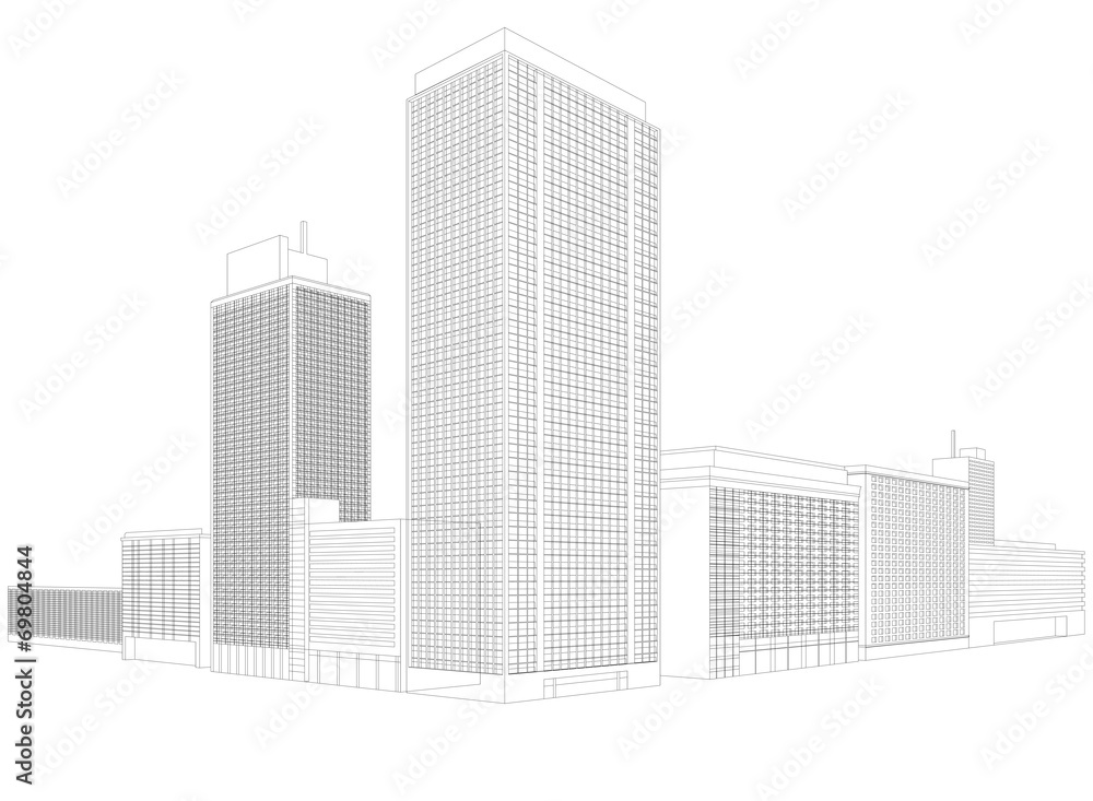 Residential city wireframe building