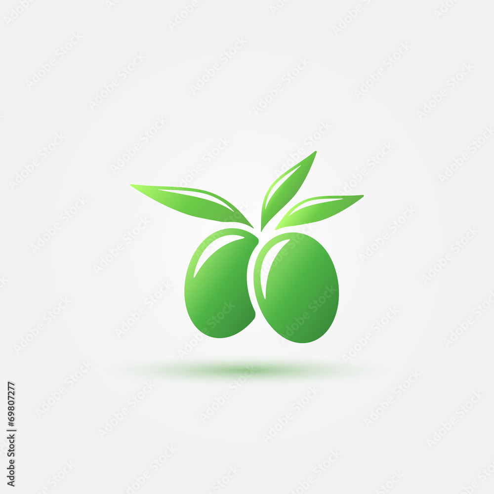Green olive with leaves icon - simple vector icon Green olive with leaves icon - simple vector icon
