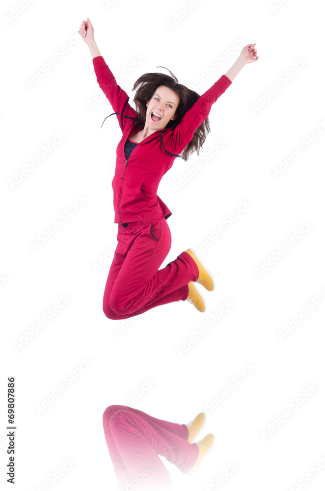 Woman in red costume in sports sporting concept Woman in red costume in sports sporting concept