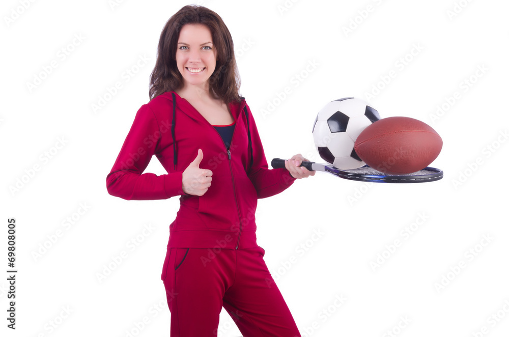 Woman in red costume in sports sporting concept Woman in red costume in sports sporting concept
