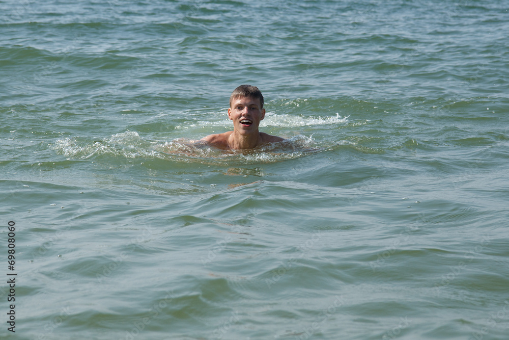 A boy swimming