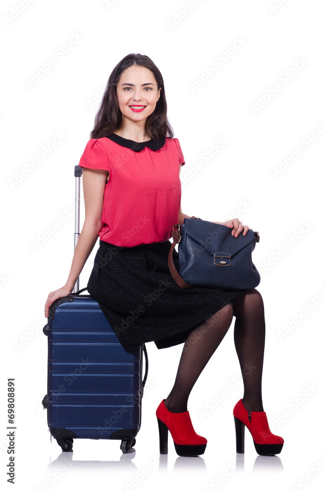 Travel vacation concept with luggage on white Travel vacation concept with luggage on white