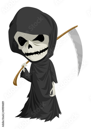 Cartoon illustration of grim reaper with scythe