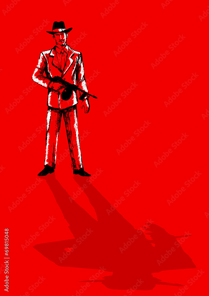 Sketch illustration of a man holding a tom gun