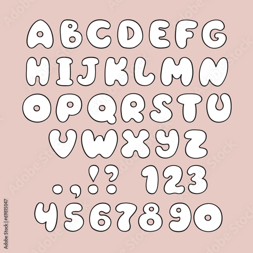 Cute hand drawn alphabet and numbers in vector