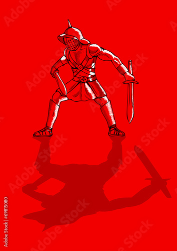 Sketch illustration of a gladiator on red background