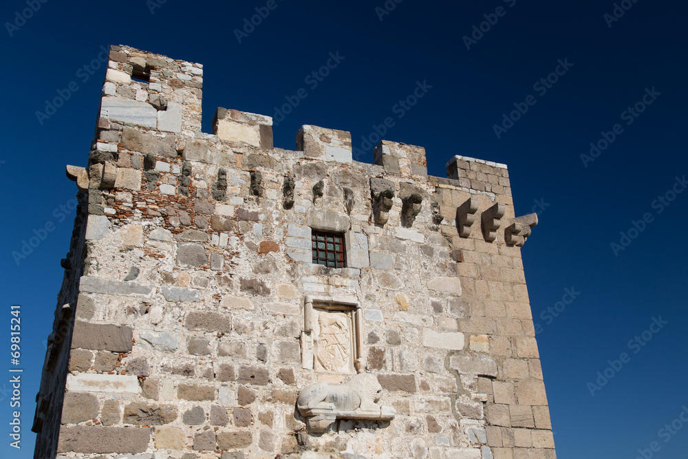 Tower of Bodrum Castle in Aegean Turkey