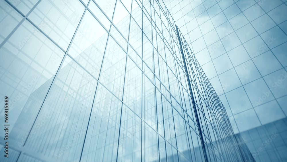 Skyscraper's blue glass walls Skyscraper's blue glass walls