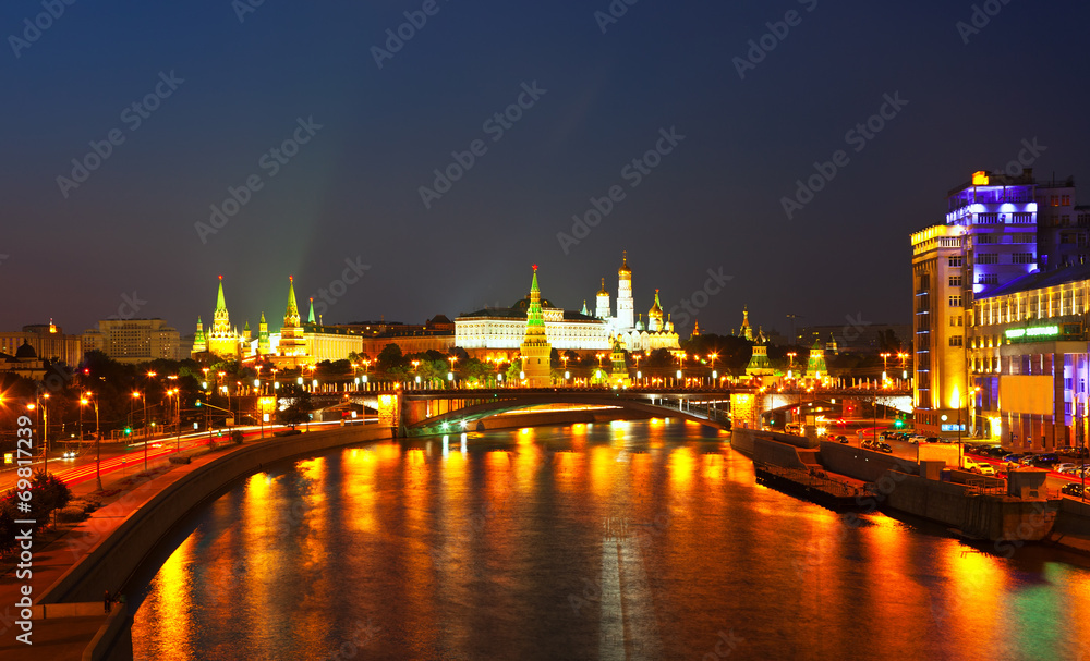   Moscow Kremlin  and   Moskva River in night